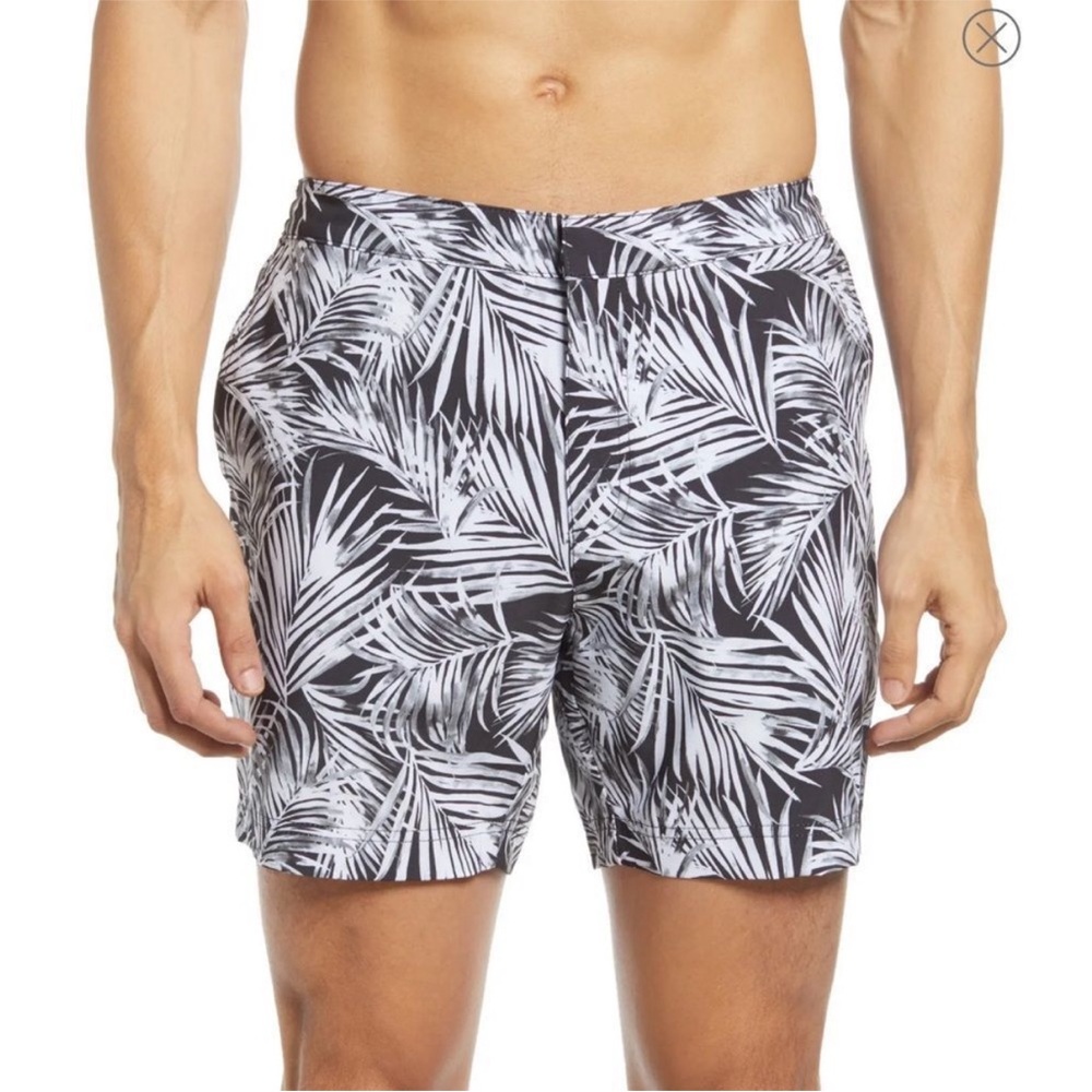 Fair Harbor Sextant Swim Trunk Inner Lined Swim Trunks Black Palm 30